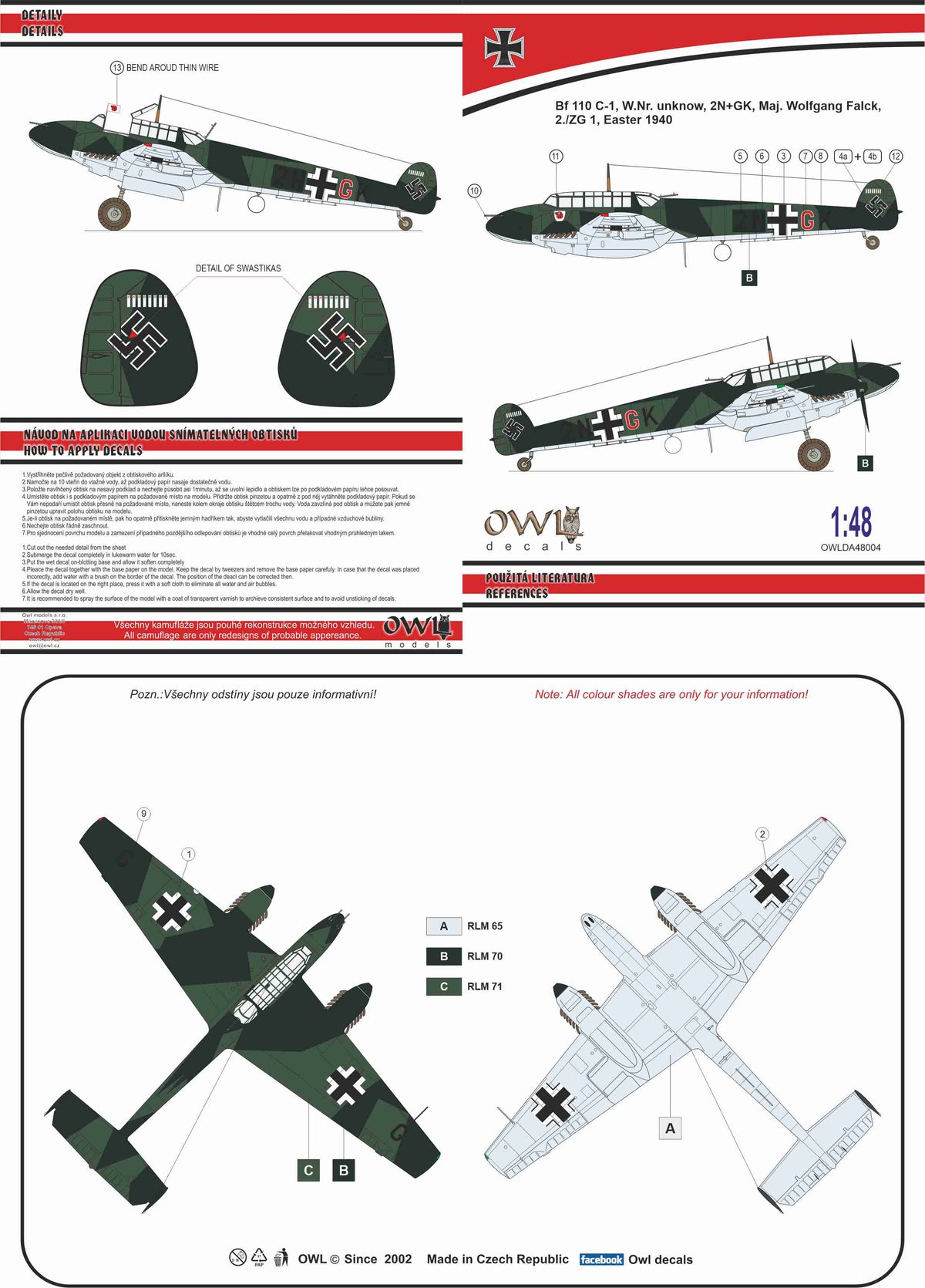 Owl DA48004 1:48 Messerschmitt Bf-110C (W. Falck) 2N+GK (ZG 1)