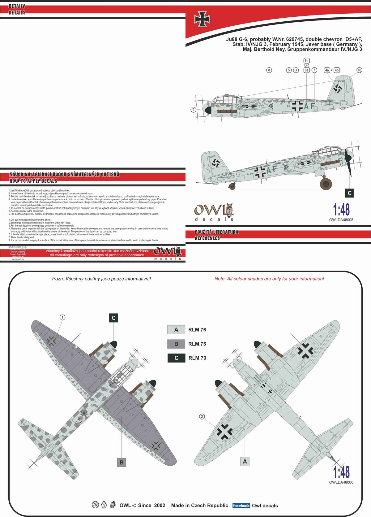 Owl DA48005 1:48 Junkers Ju-88G-6 (Ney) D5+AF (IV./NJG 3)