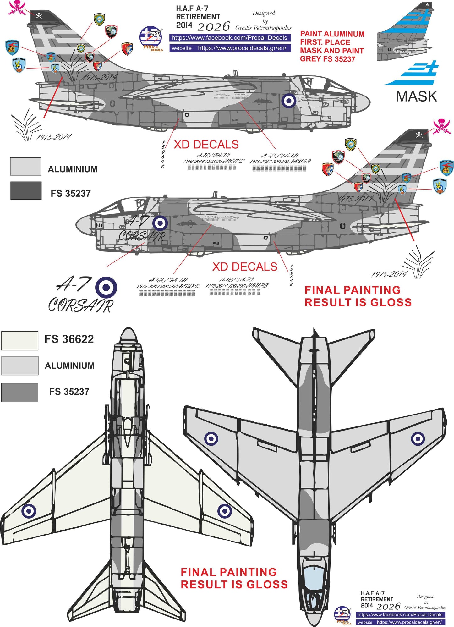 Procal Decals 72-2603 1:72 H.A.F LTV A-7 Corsair retirement plane