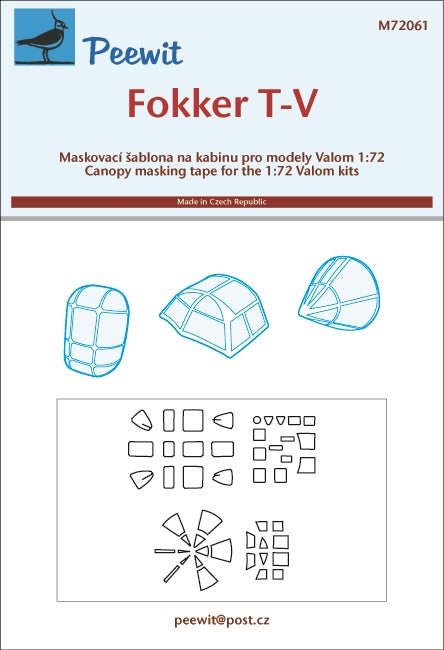 Peewit M72061 1:72 Fokker T.V canopy frame paint mask