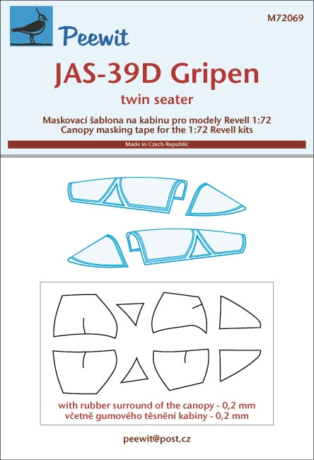 Peewit 72069 1:72 Saab JAS-39D Gripen twin seater canopy frame paint mask