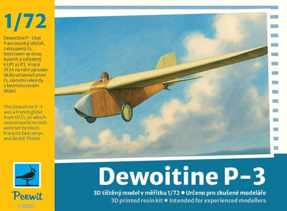 Peewit 73002 1:72 Dewoitine P-3 3D-Printed glider