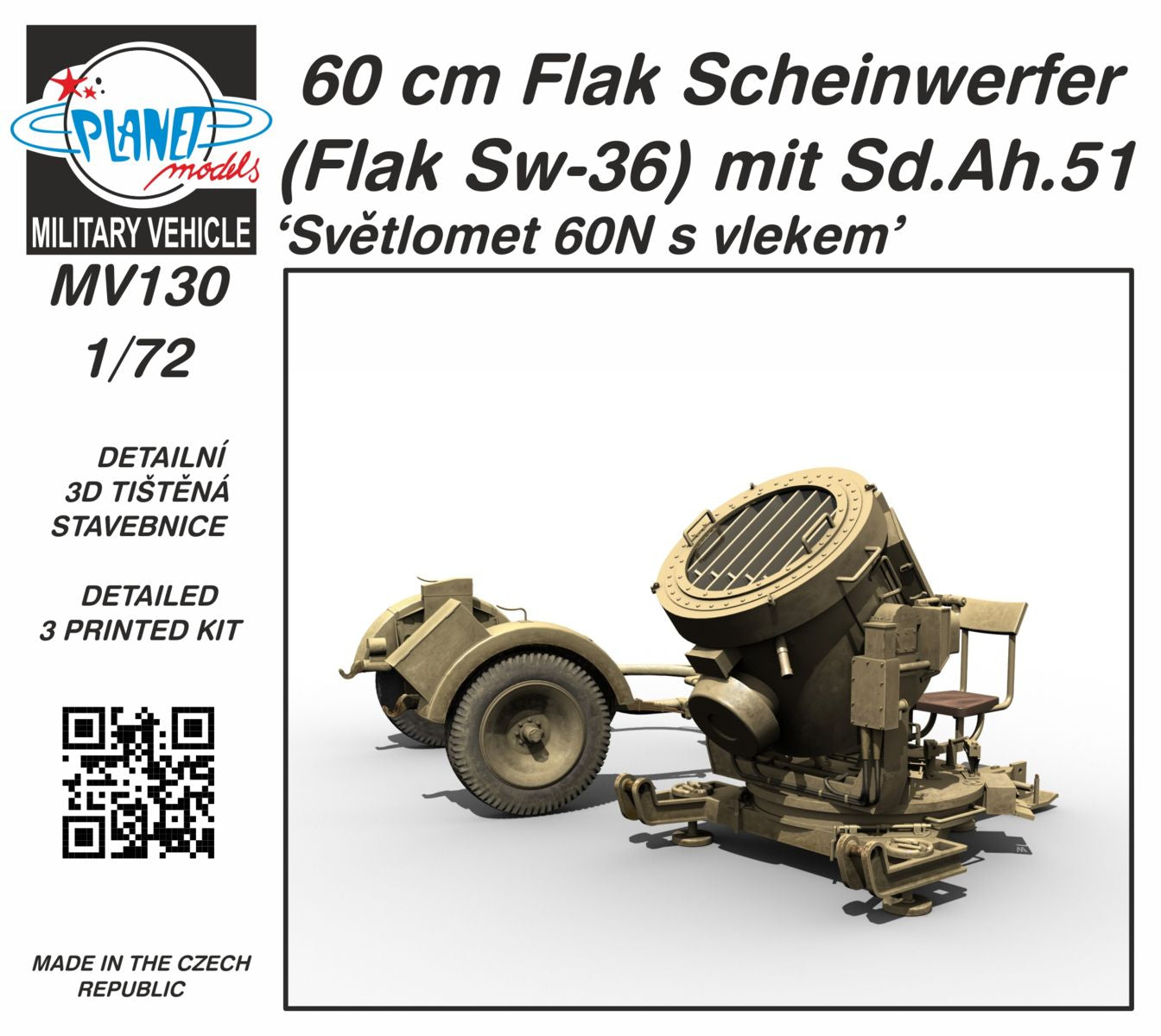 Planet Models MV130 1:72 60cm Flak Scheinwerfer (Flak Sw-36) mit Sd.Ah.51