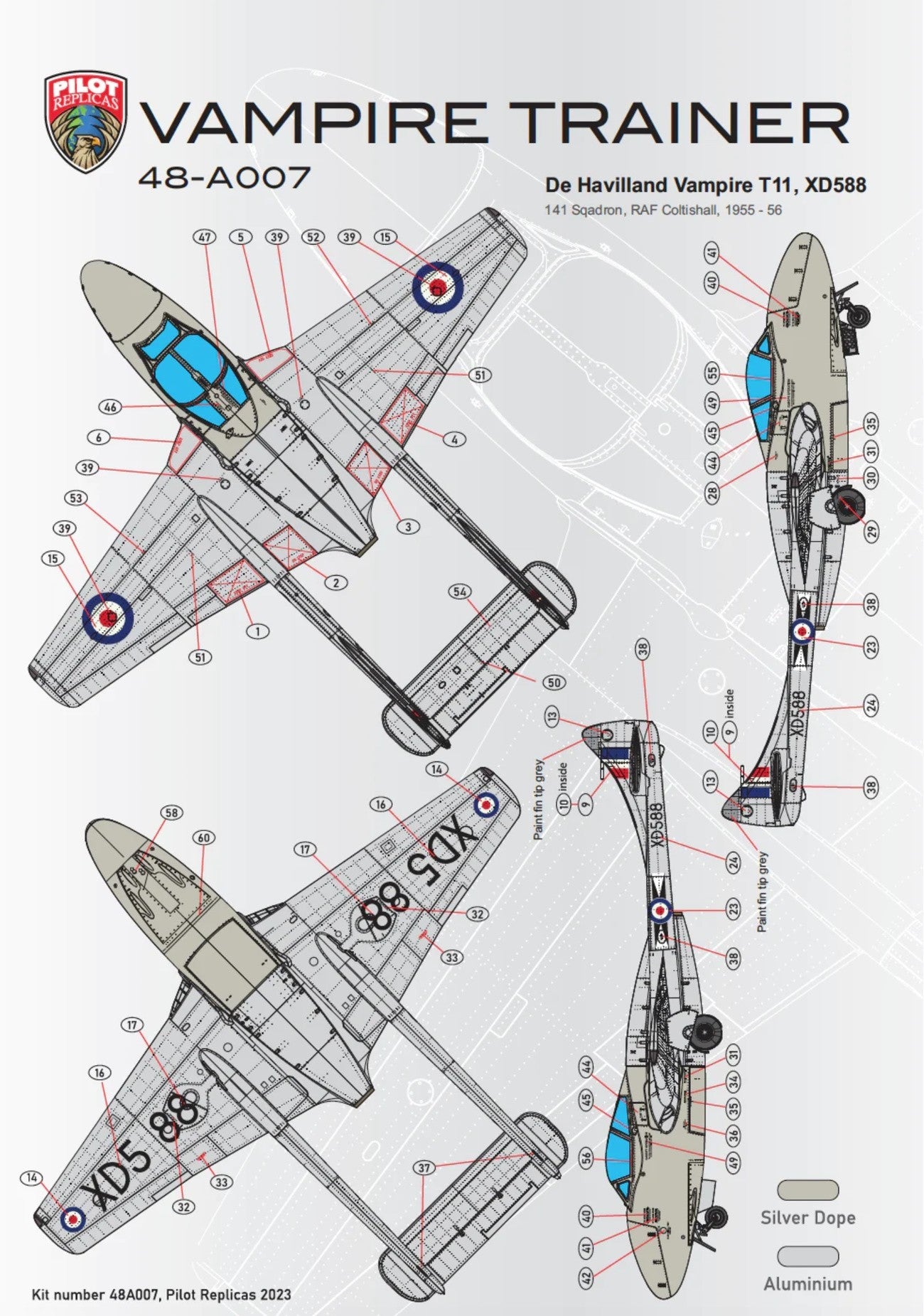 Pilot Replicas 48A007 1:48 de Havilland Vampire T.11 in RAF Service