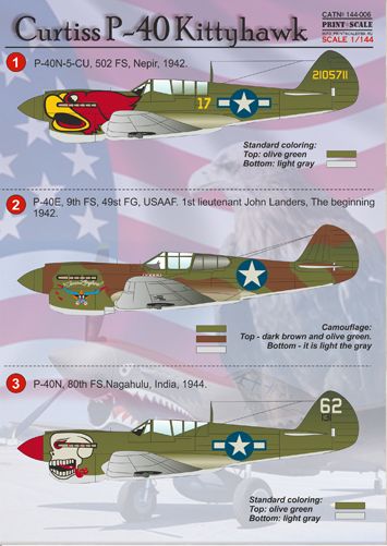 Print Scale 14406 1:144 Curtiss P-40 Kittyhawk