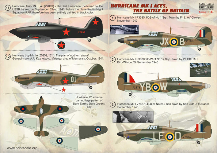 Print Scale 14416 1:144 Hawker Hurricane Mk.I/IIB Battle of Britain Aces