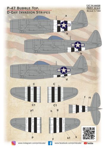 Print Scale 14426 1:144 Republic P-4D Bubble Top. D-Day Invasion Stripes