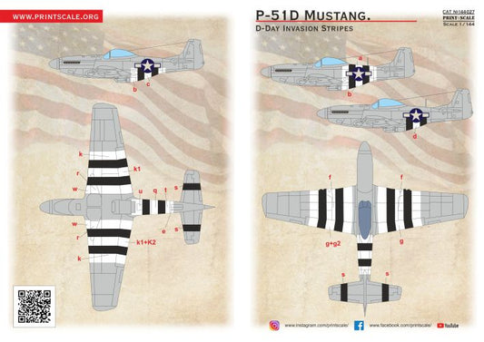 Print Scale 14427 1:144 North-American P-51D Mustang. D-Day Invasion Stripes
