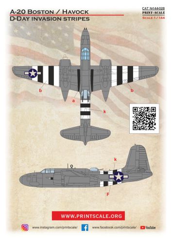 Print Scale 14428 1:144 Douglas A-20 Havoc/Boston. D-Day Invasion Stripes