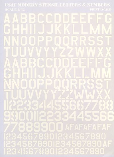 Print Scale 32001 1:32 USAF Modern Stencil Letters & Numbers in White