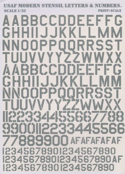 Print Scale 32002 1:32 USAF Modern Stencil Letters & Numbers in Grey