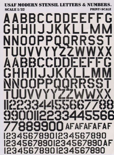 Print Scale 32003 1:32 USAF Modern Stencil Letters & Numbers in Black