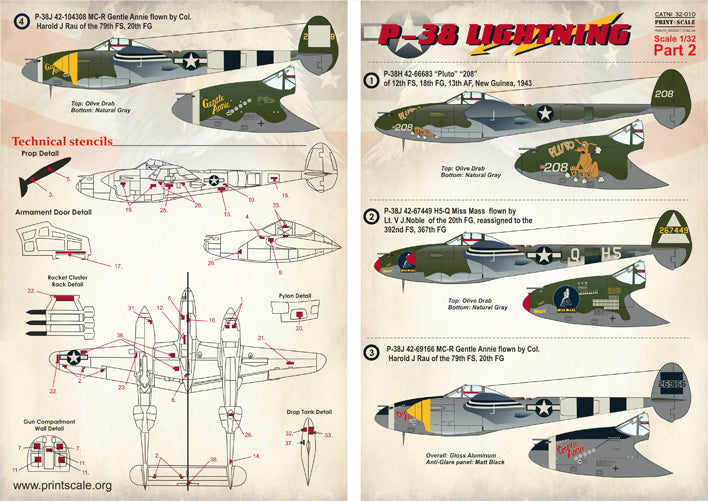 Print Scale 32010 1:32 Lockheed P-38H/P-38J Lightning Part 2