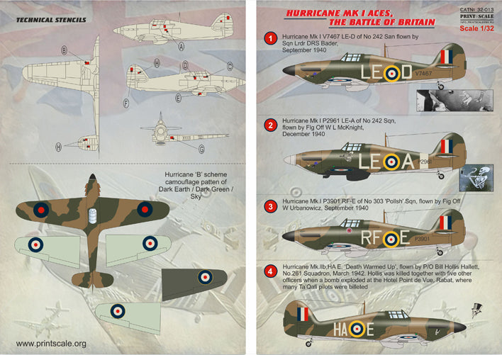 Print Scale 32013 1:32 Hawker Hurricane Mk.I Aces The Battle of Britain