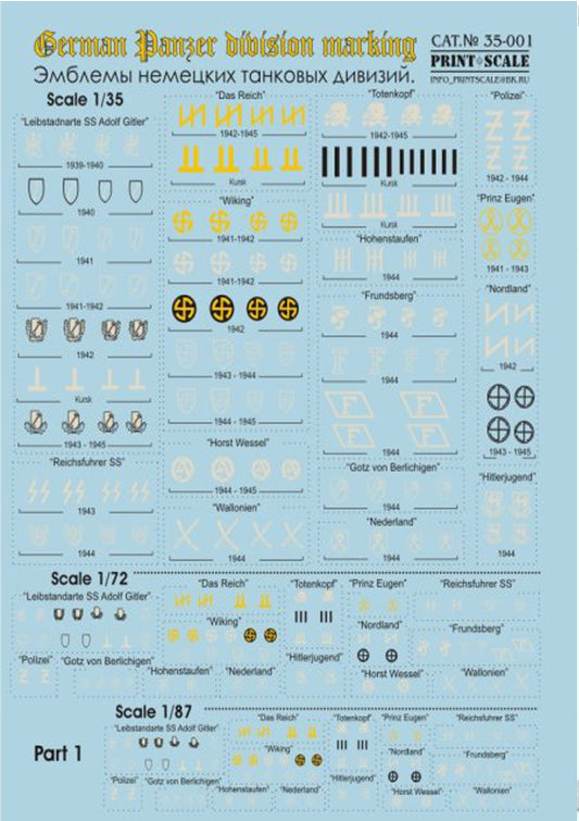 Print Scale 35-001 1:35 German Panzer Division Marking 1939-1945 Part 1