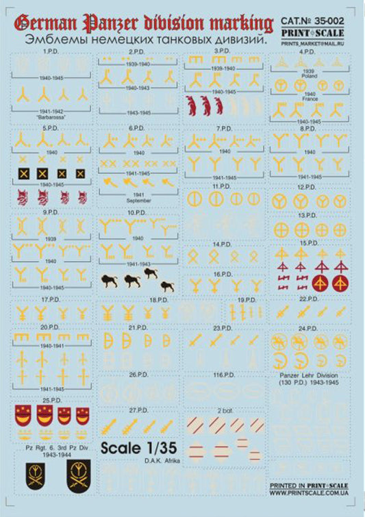 Print Scale 35-002 1:35 German Panzer Division Marking 1939-1945 Part 2