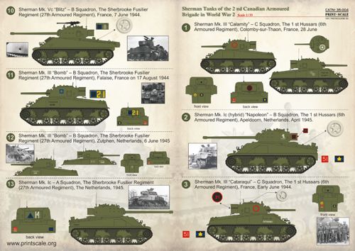 Print Scale 35-004 1:35 Sherman Tanks of the 2nd Canadian Armoured Brigade in WWII