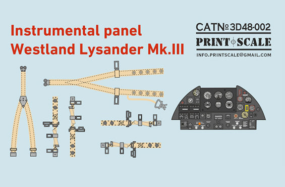 Print Scale 3D48-002 1:48 Westland Lysander Mk.III Instrumental Panel 3D Decal