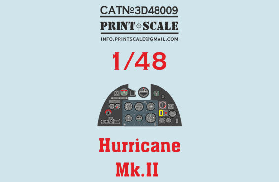 Print Scale 3D48009 1:48 Instrumental panel Hawker Hurricane MK.II