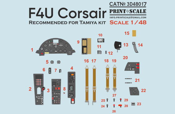 Print Scale 3D48-17 1:48 Vought F4U-1/2 Corsair Instrument panels etc and seat belts