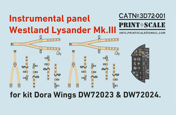 Print Scale 3D72-001 1:72 Westland Lysander Mk.III Instrumental Panel 3D Decal