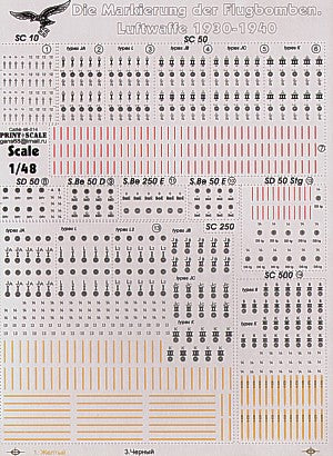 Print Scale 48014 1:48 Marking and Technical Inscriptions Luftwaffe Bombs