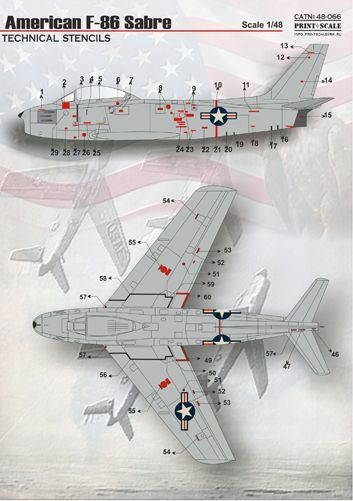 Print Scale 48066 1:48 North-American F-86E Sabre Technical Stencils