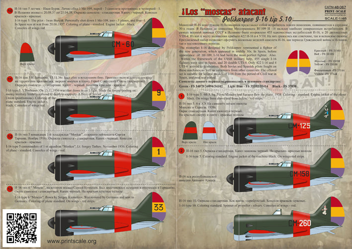 Print Scale 48067 1:48 Polikarpov I-16 Los moscas atacan!