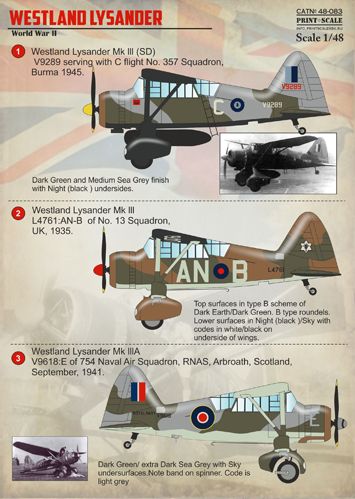 Print Scale 48083 1:48 Westland Lysander Mk.III