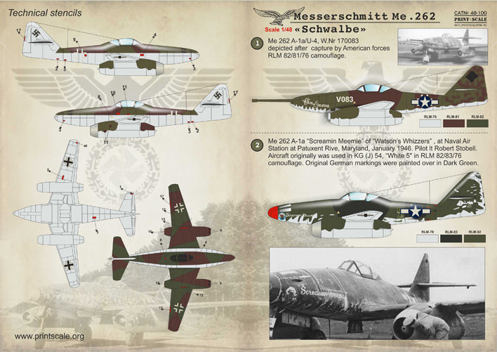 Print Scale 48100 1:48 Messerschmitt Me-262 'Schwalbe'