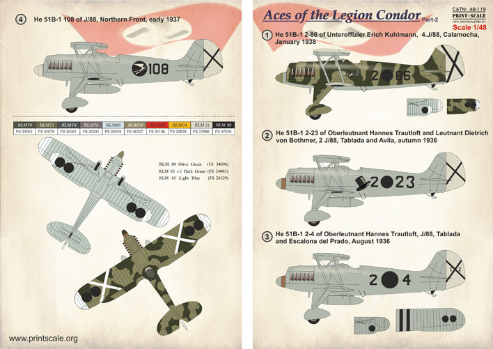 Print Scale 48119 1:48 Heinkel He-51B Aces of the Legion Condor Part 2