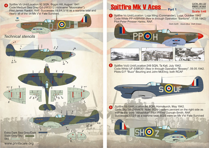 Print Scale 48122 1:48 Supermarine Spitfire Mk.VB/Mk.VC Aces Part 1