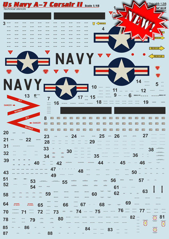 Print Scale 48128 1:48 U.S. Navy Vought A-7E Corsair ll Techical Stencils