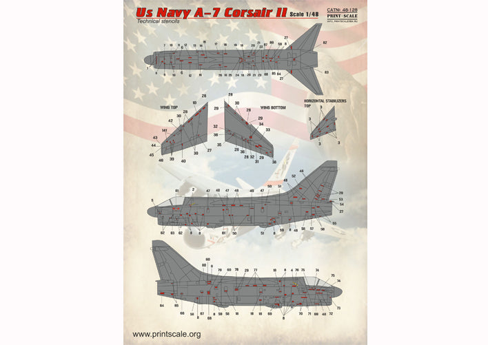 Print Scale 48128 1:48 U.S. Navy Vought A-7E Corsair ll Techical Stencils