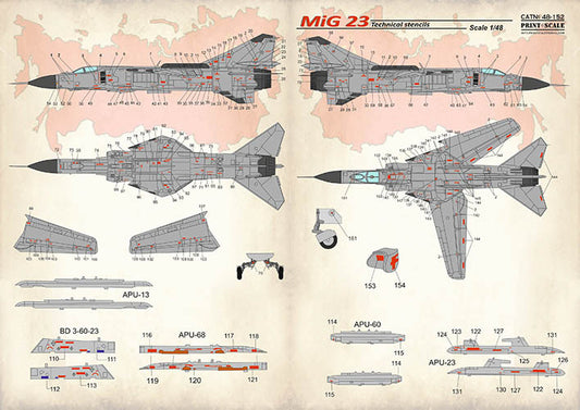 Print Scale 48152 1:48 Mikoyan MiG-23 Technical Stencils