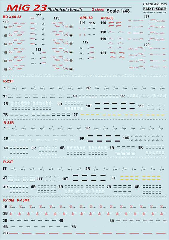 Print Scale 48152 1:48 Mikoyan MiG-23 Technical Stencils