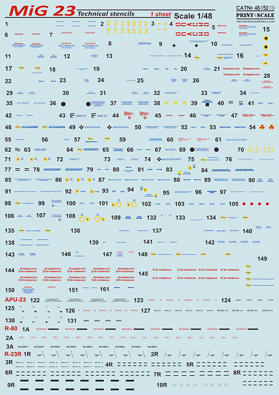 Print Scale 48152 1:48 Mikoyan MiG-23 Technical Stencils