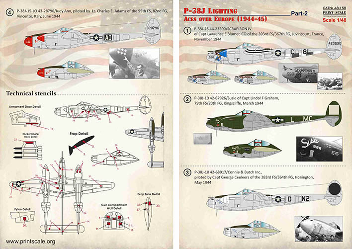 Print Scale 48158 1:48 Lockheed P-38J Lighting Aces over Europe (1944-45) Part 2