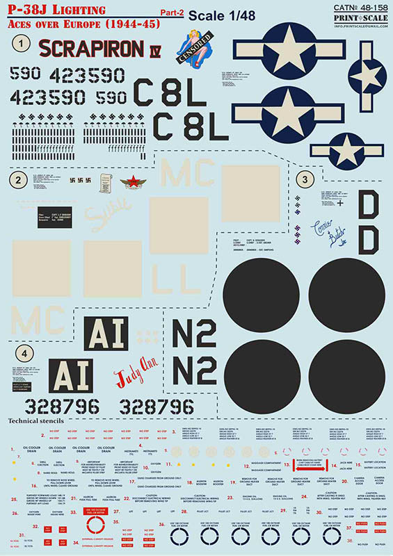 Print Scale 48158 1:48 Lockheed P-38J Lighting Aces over Europe (1944-45) Part 2