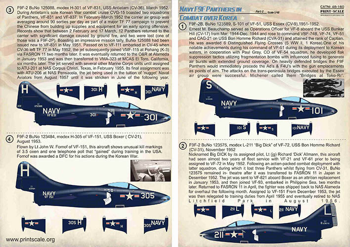 Print Scale 48160 1:48 Navy Grumman F9F-2/F9F-3 Panthers in Combat over Korea Part 2