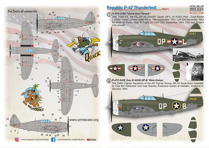 Print Scale 48178 1:48 Republic P-47 Thunderbolt P-47 (C-2, C-5)