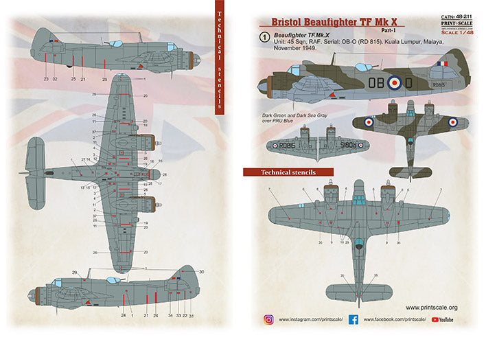 Print Scale 48211 1:48 Bristol Beaufighter Mk.X Part 1 with 3D Decal Instrument Panel