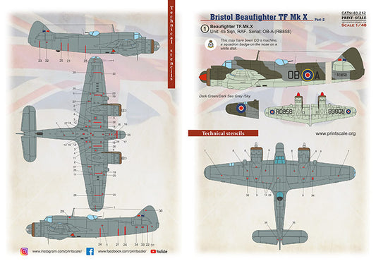 Print Scale 48212 1:48 Bristol Beaufighter Mk.X Part 2 with 3D Decal Instrument Panel