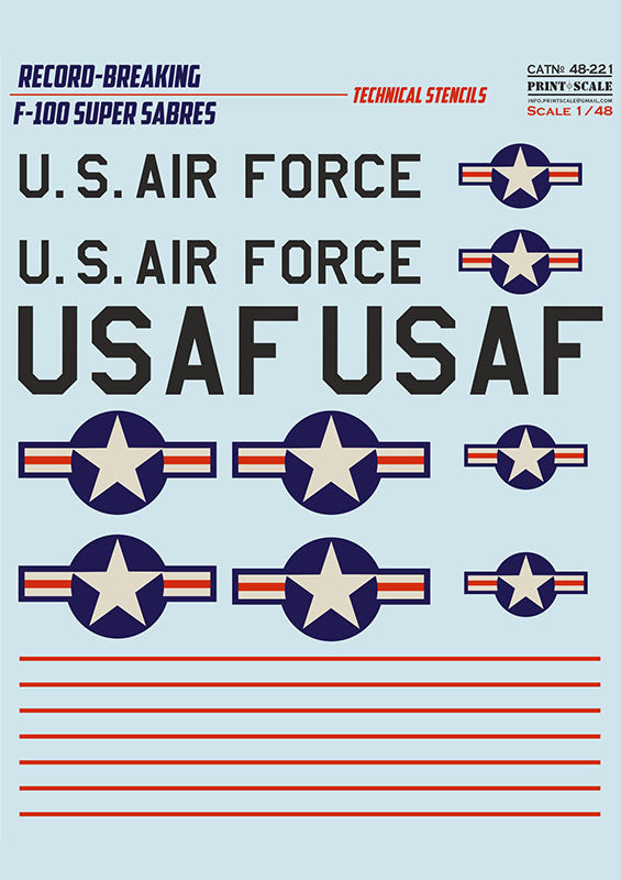 Print Scale 48221 1:48 North-American F-100D/F Super Sabre Technical Stencils