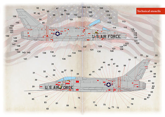 Print Scale 48221 1:48 North-American F-100D/F Super Sabre Technical Stencils