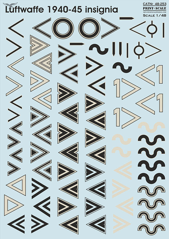 Print Scale 48-253 1:48 Luftwaffe 1940-45 Insignia. Winkel. Part 2