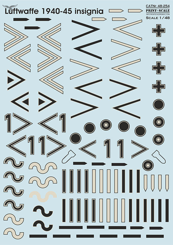 Print Scale 48-254 1:48 Luftwaffe 1940-45 Insignia. Winkel. Part 3