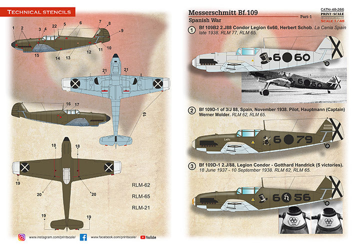 Print Scale 48-266 1:48 Messerschmitt Bf-109B/D Spanish War Part 1