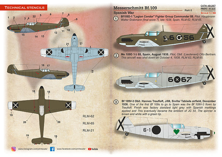 Print Scale 48-267 1:48 Messerschmitt Bf-109B/D Spanish War Part 2