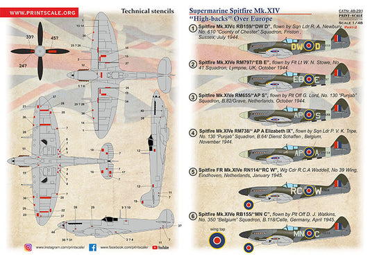 Print Scale 48-291 1:48 Supermarine Spitfire Mk.XIV High Backs Part 21.